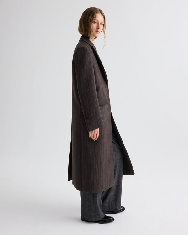 TWP Dark chocolate Mattie Coat in Dotted Stripe Suiting view 4