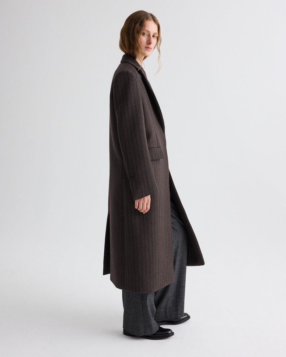TWP Dark chocolate Mattie Coat in Dotted Stripe Suiting view 4