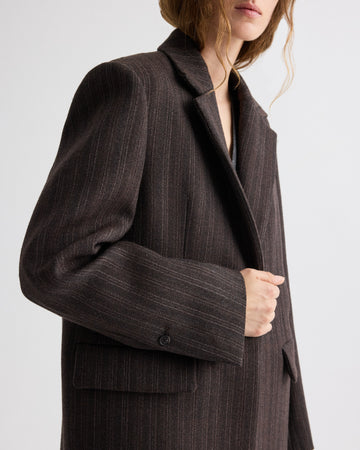 TWP Dark chocolate Mattie Coat in Dotted Stripe Suiting view 2