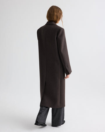 TWP Dark chocolate Mattie Coat in Dotted Stripe Suiting view 5