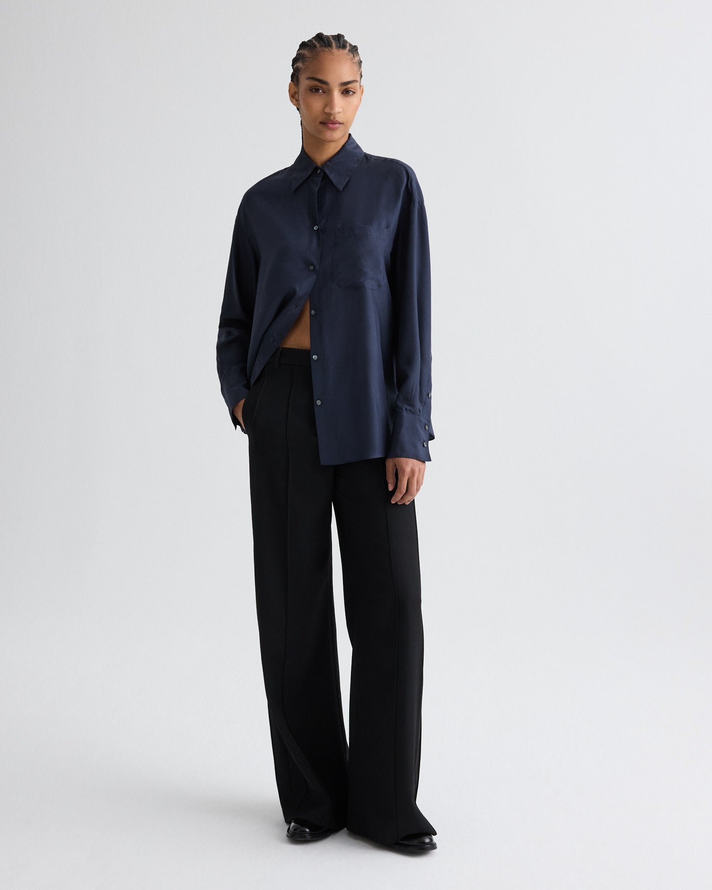 TWP Midnight Big Joe Shirt in Washed Silk Habotai view 4