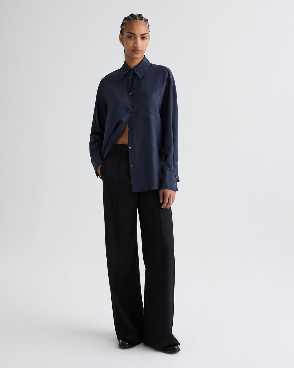 TWP Midnight Big Joe Shirt in Washed Silk Habotai view 4