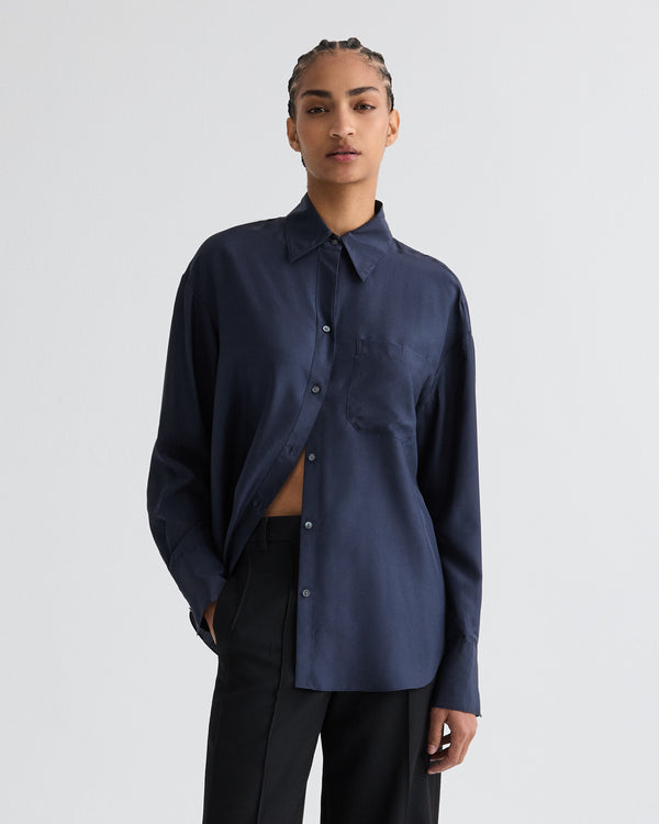 TWP Midnight Big Joe Shirt in Washed Silk Habotai view 2