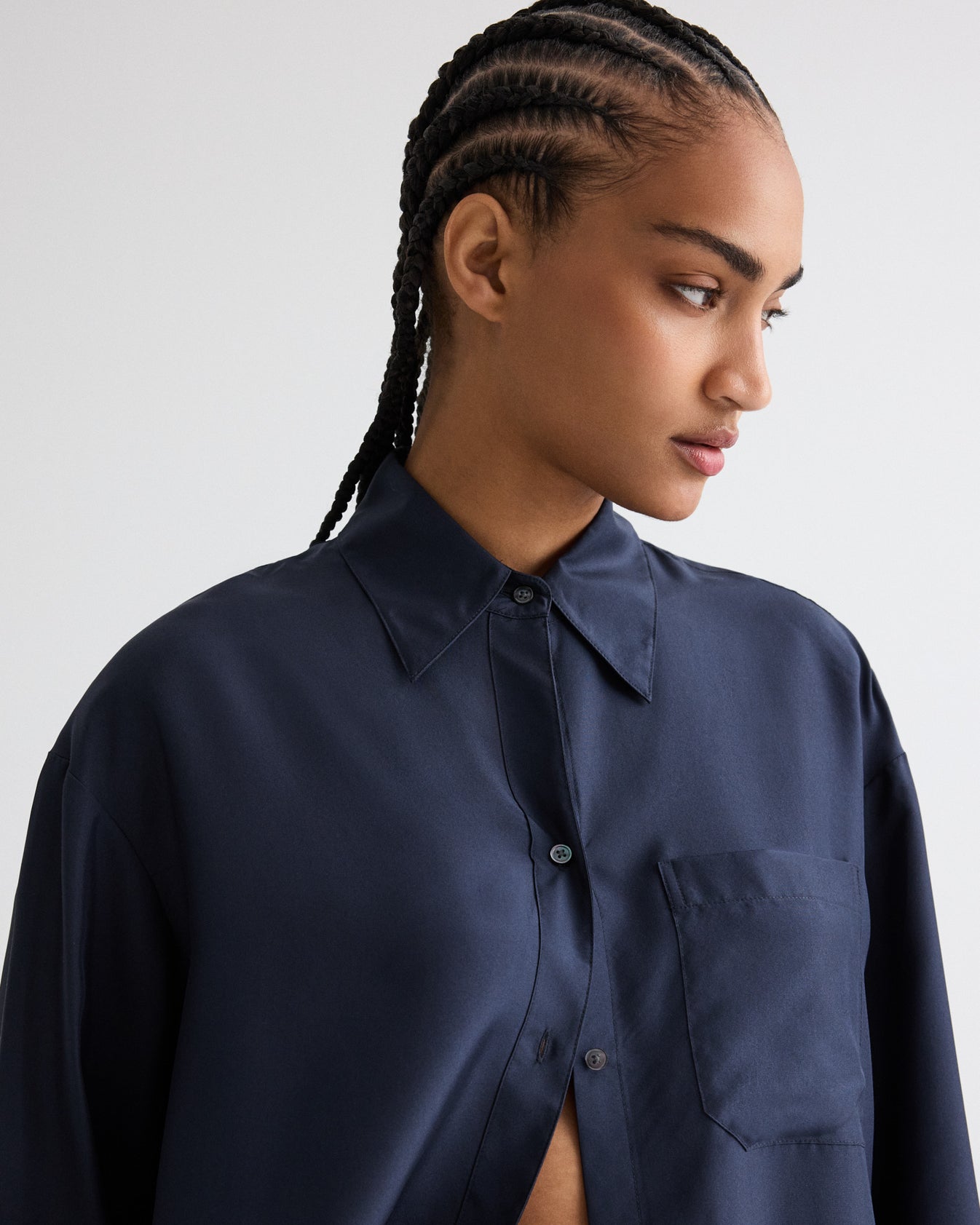 TWP Midnight Big Joe Shirt in Washed Silk Habotai view 3