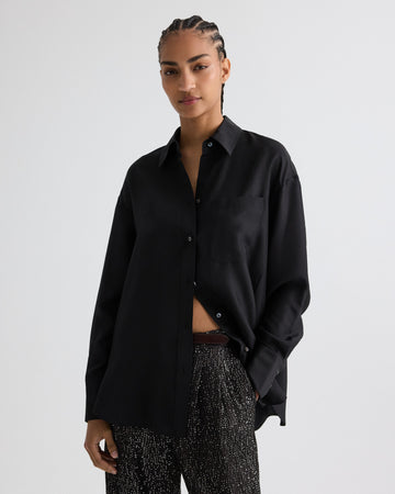TWP Black Big Joe Shirt in Washed Silk Habotai view 2