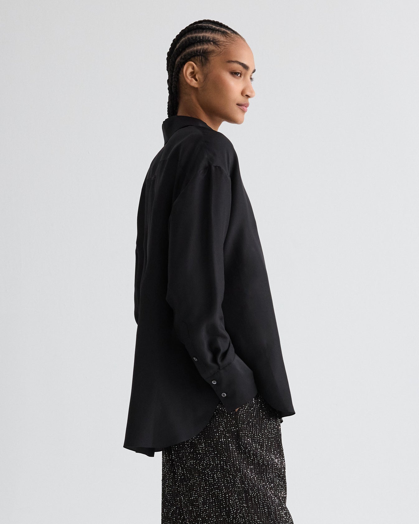 TWP Black Big Joe Shirt in Washed Silk Habotai view 4