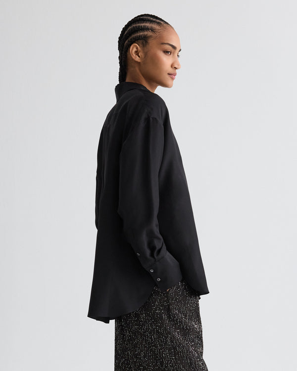 TWP Black Big Joe Shirt in Washed Silk Habotai view 4