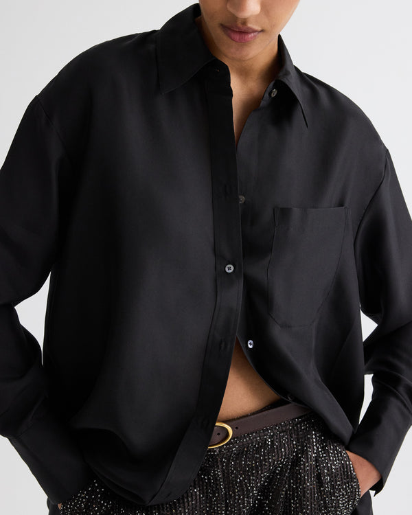 TWP Black Big Joe Shirt in Washed Silk Habotai view 1