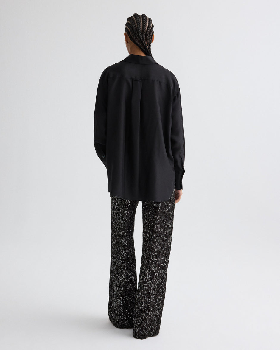 TWP Black Big Joe Shirt in Washed Silk Habotai view 5