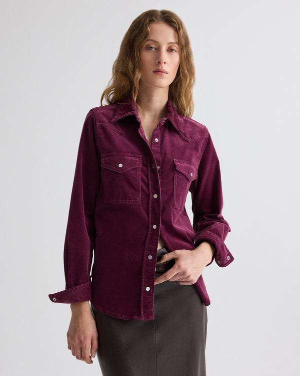 TWP Mauve wine Cowboy Take Me Away Shirt in Baby Corduroy view 1