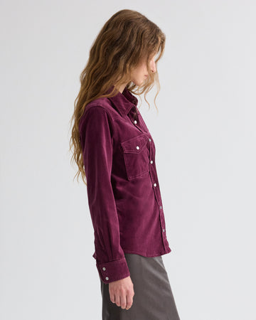 TWP Mauve wine Cowboy Take Me Away Shirt in Baby Corduroy view 4