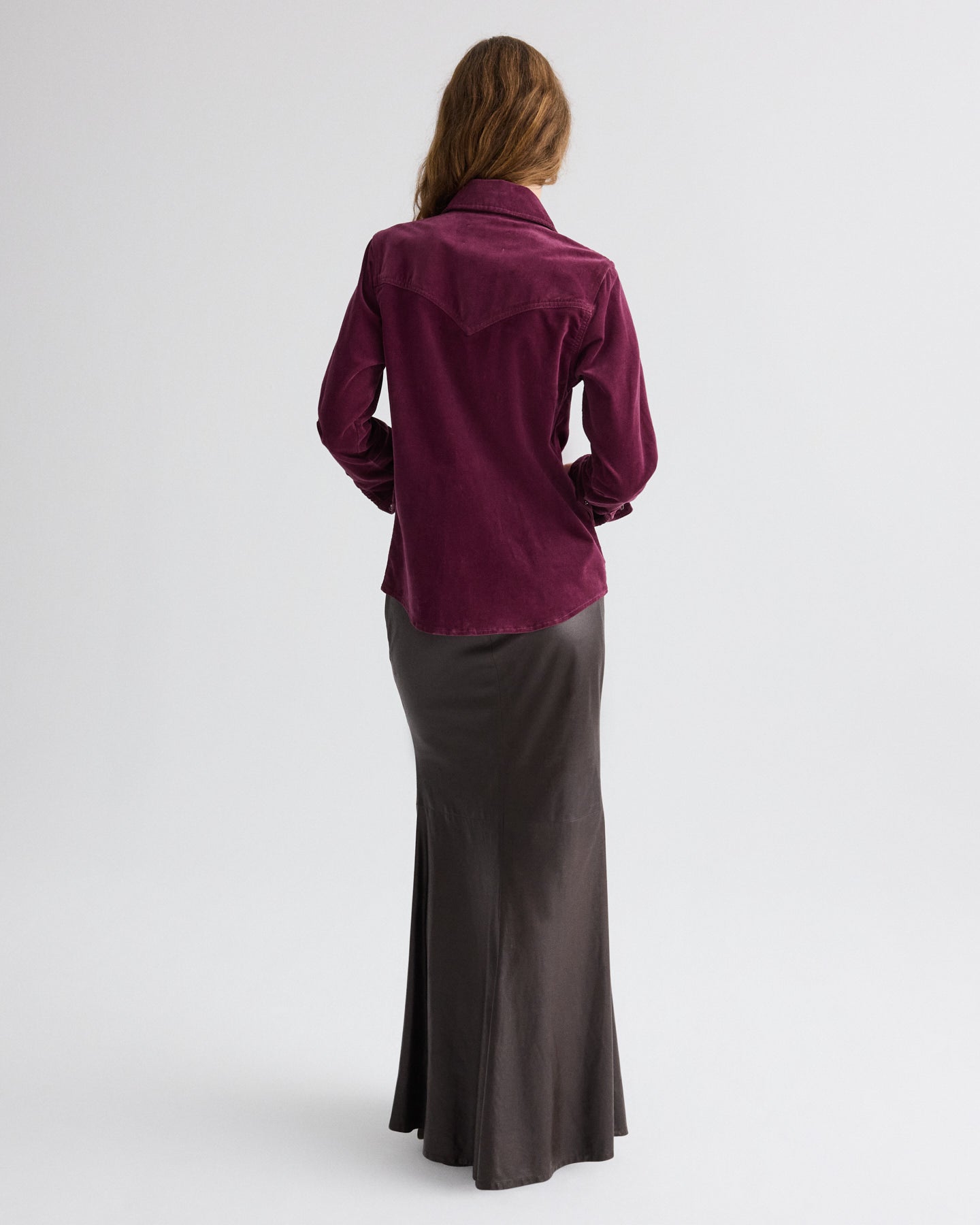 TWP Mauve wine Cowboy Take Me Away Shirt in Baby Corduroy view 5