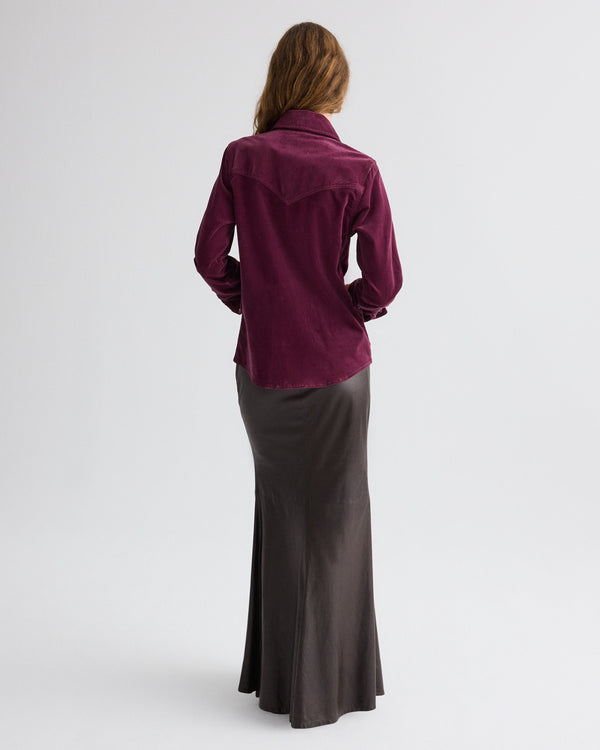 TWP Mauve wine Cowboy Take Me Away Shirt in Baby Corduroy view 5