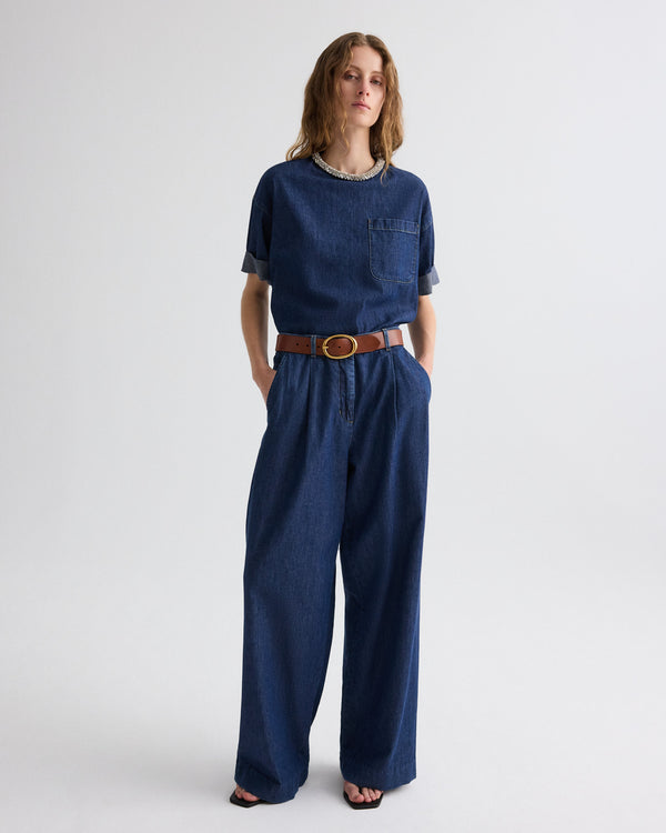 TWP Dark stone Ex T with Crystal Collar in Denim Shirting view 1