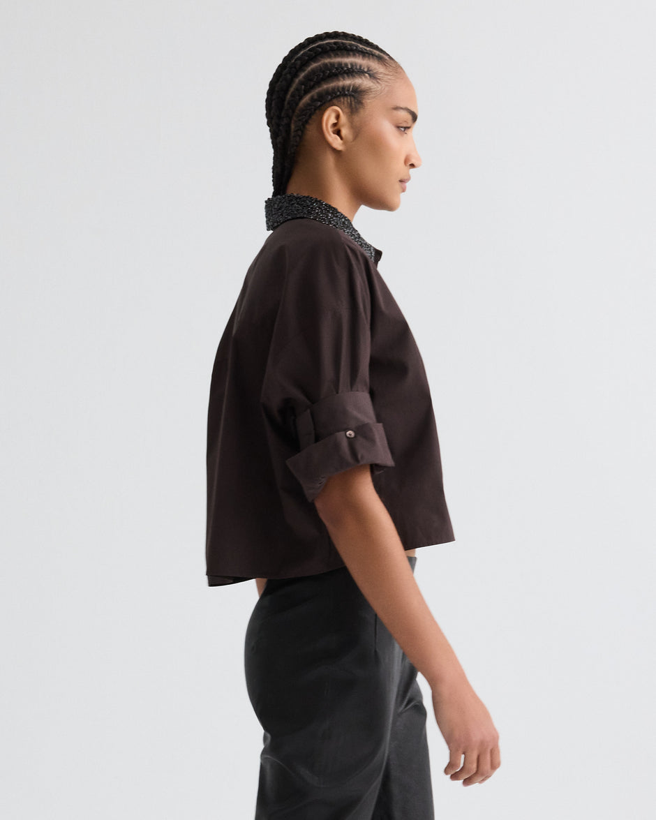TWP After dark Next Ex Shirt with Crystal Collar in Super Compact Poplin view 4