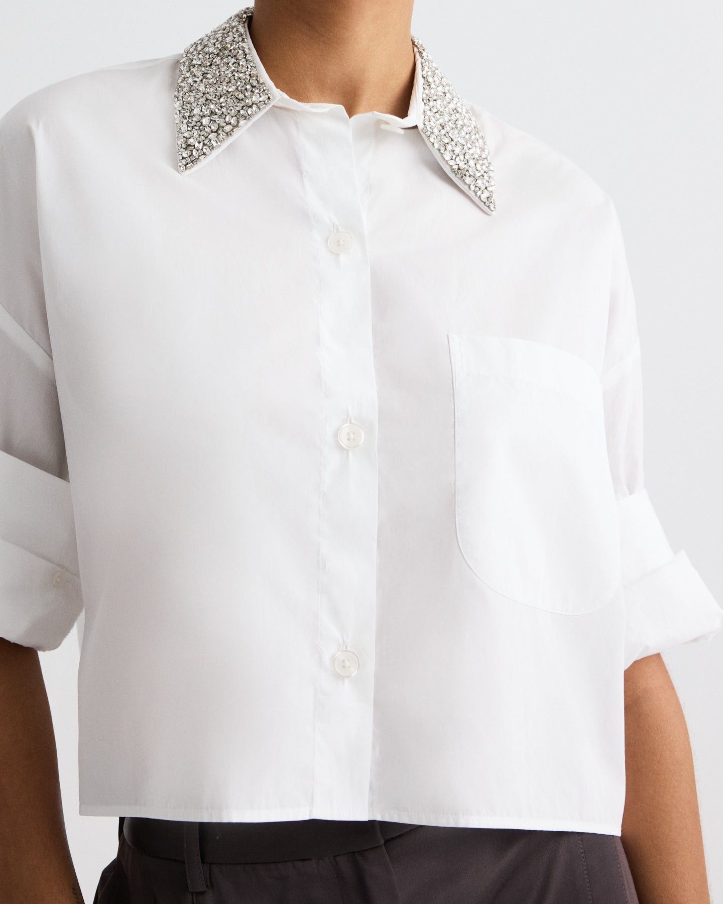 White Next Ex Shirt with Crystal Collar in Super Compact Poplin | TWP