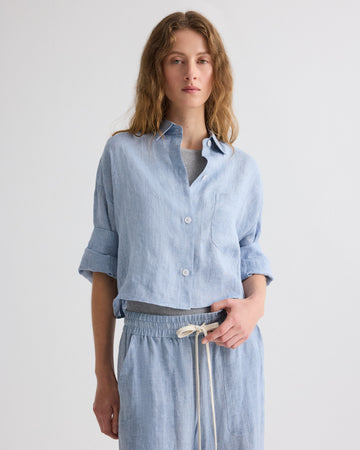 TWP Light indigo Next Ex Shirt in Delave Hemp view 1