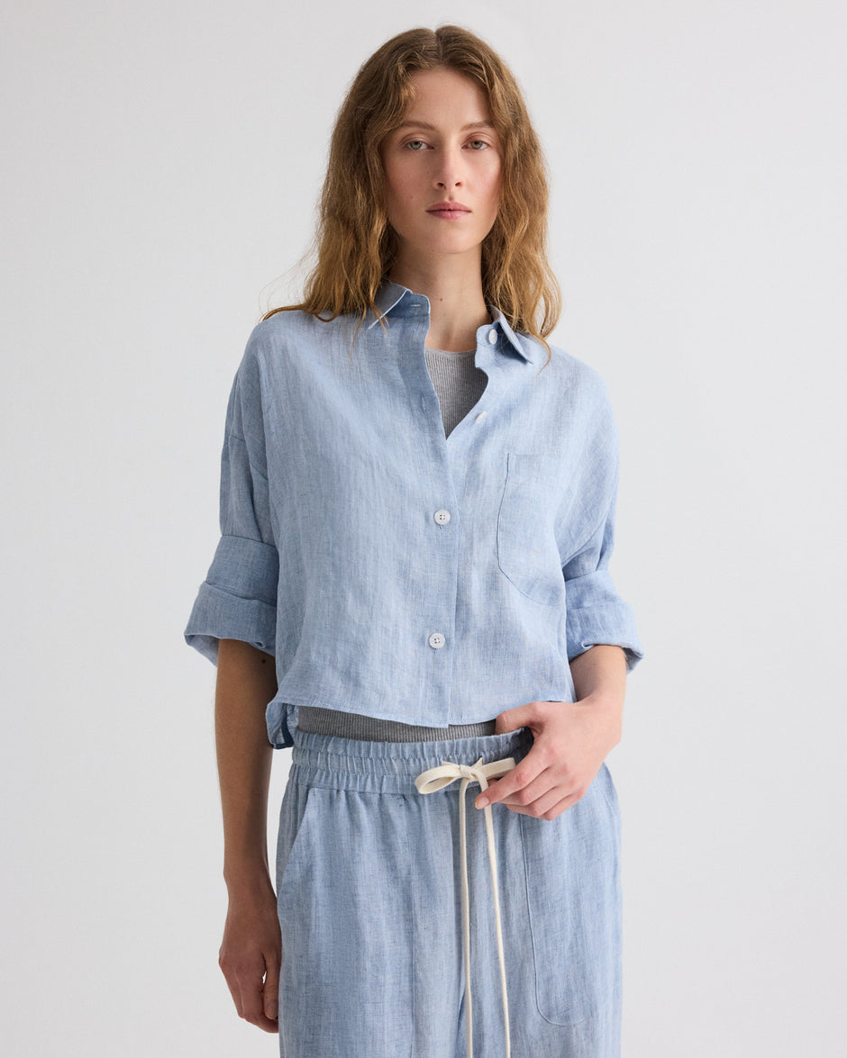 TWP Light indigo Next Ex Shirt in Delave Hemp view 1