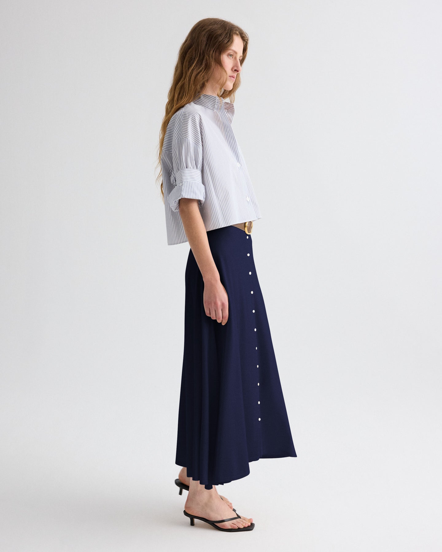 TWP White / midnight Next Ex Shirt in Microhairline Stripe view 4