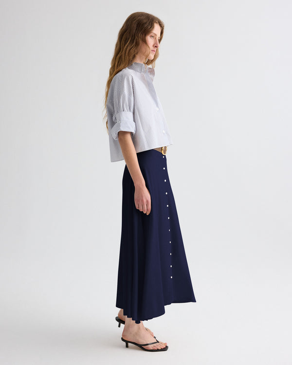 TWP White / midnight Next Ex Shirt in Microhairline Stripe view 4