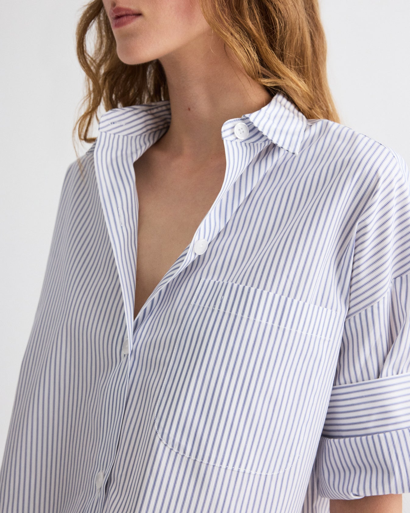 TWP White / midnight Next Ex Shirt in Microhairline Stripe view 2