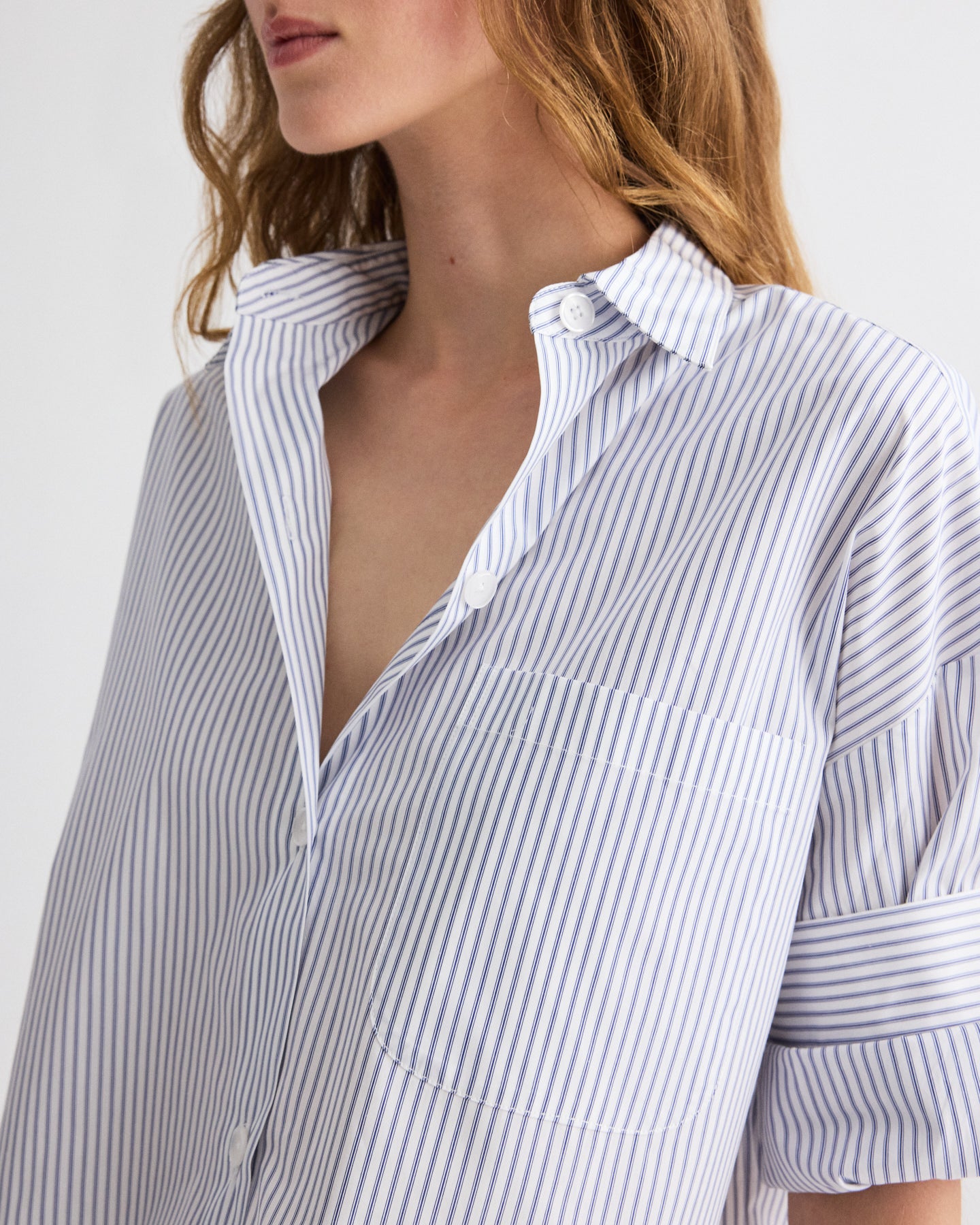 TWP White / midnight Next Ex Shirt in Microhairline Stripe view 2