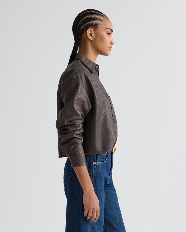 TWP Dark chocolate Little Big Joe Shirt in Embossed Python view 3