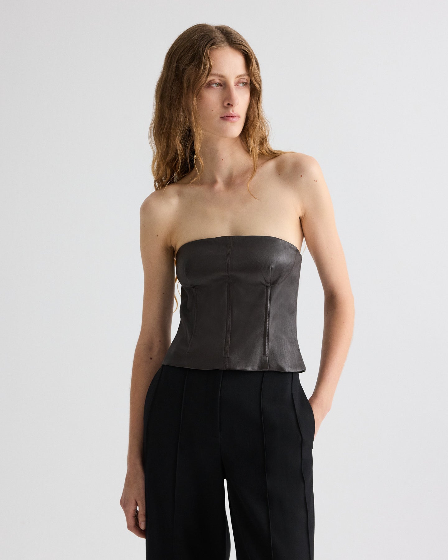 TWP Delicioso Jillian Bustier in Stretch Leather view 2