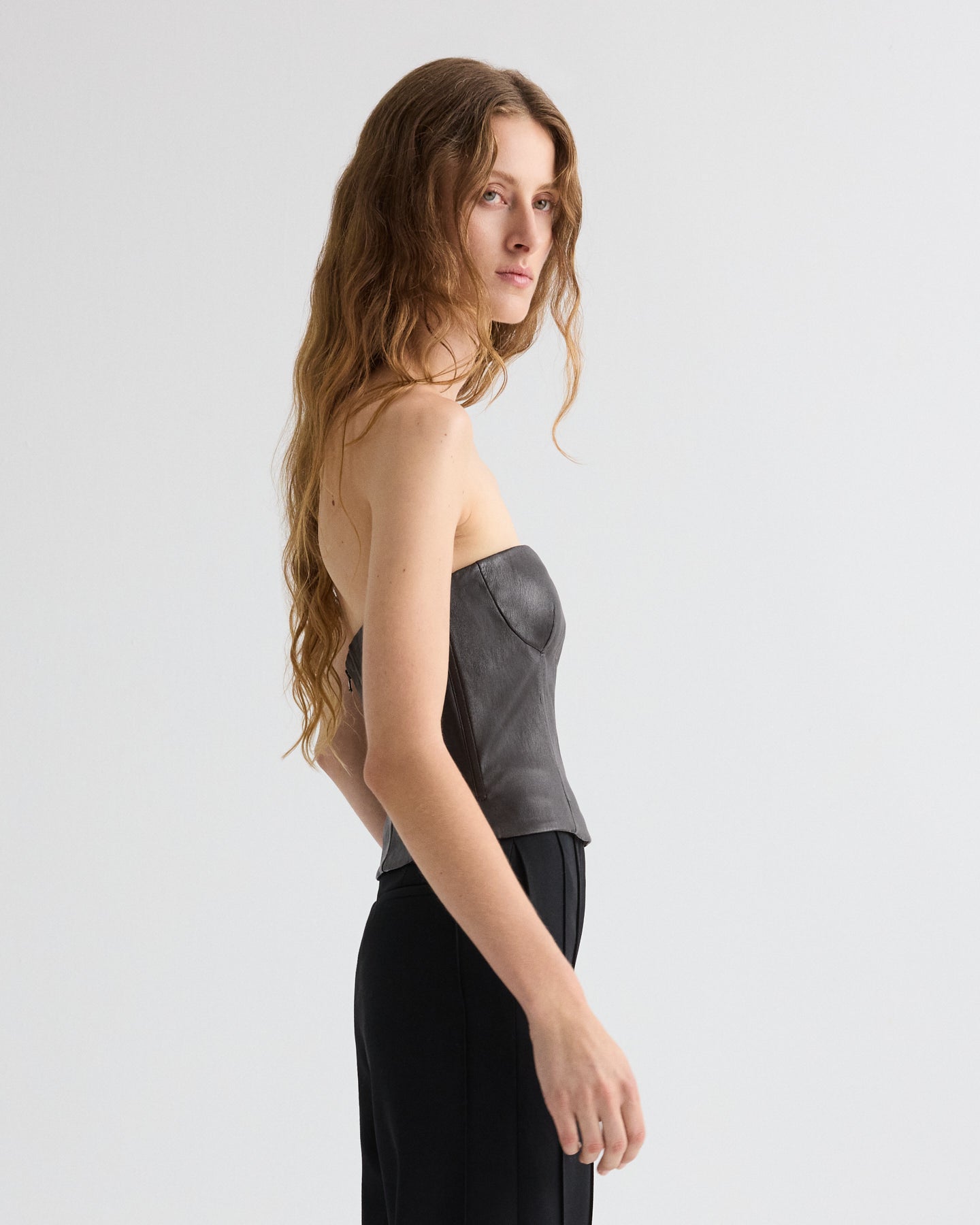 TWP Delicioso Jillian Bustier in Stretch Leather view 3