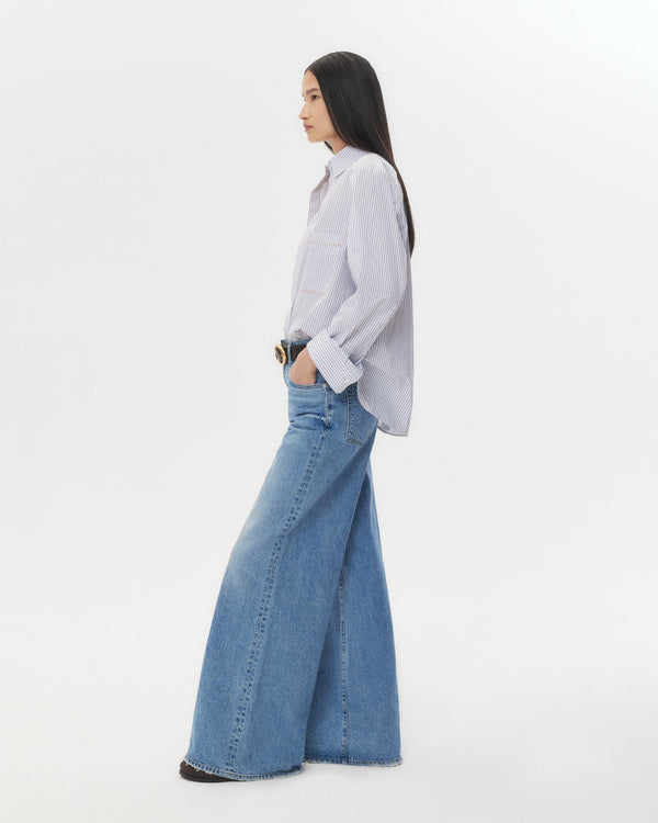 TWP White / midnight Next Morning Shirt with Stitched Pocket in Cotton Stripe view 4