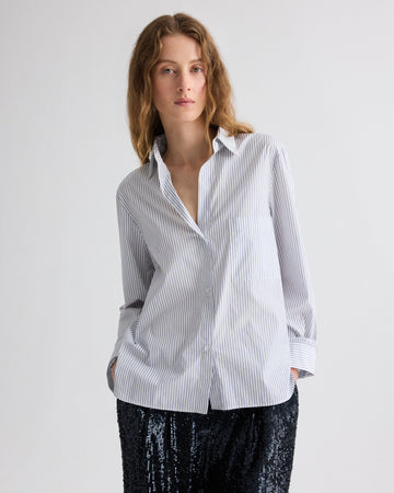 TWP White / midnight Next Morning Shirt in Micro Hairline Stripe view 1