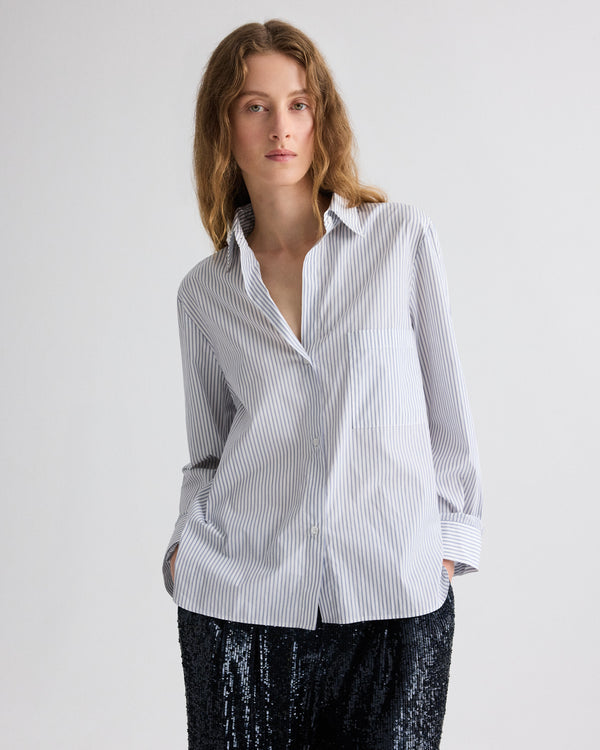 TWP White / midnight Next Morning Shirt in Micro Hairline Stripe view 1