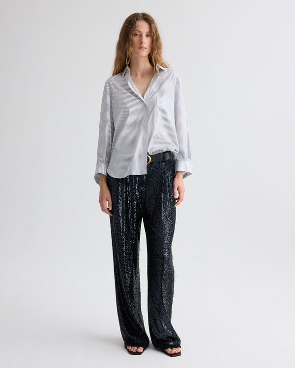 TWP White / midnight Next Morning Shirt in Micro Hairline Stripe view 2