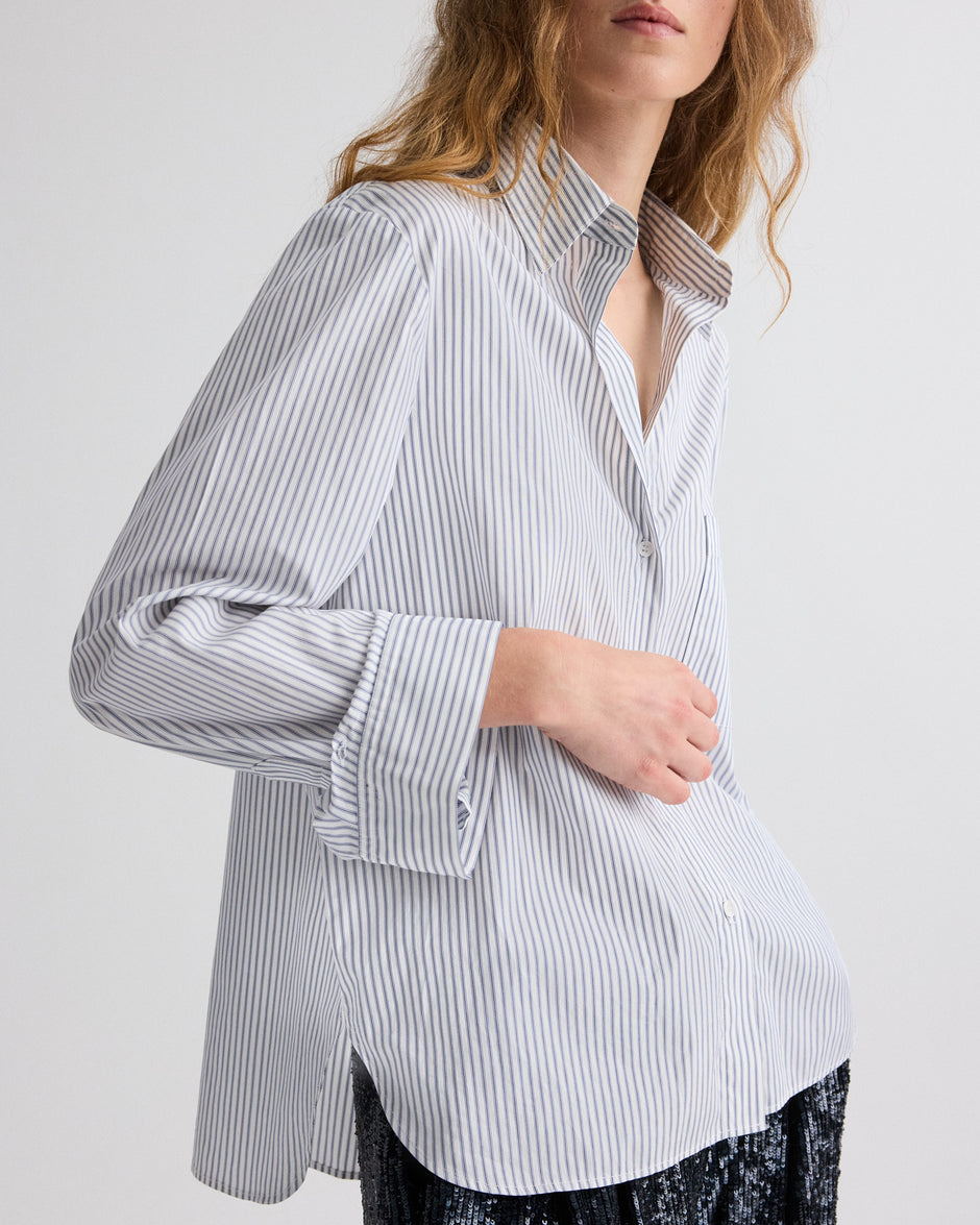 TWP White / midnight Next Morning Shirt in Micro Hairline Stripe view 3