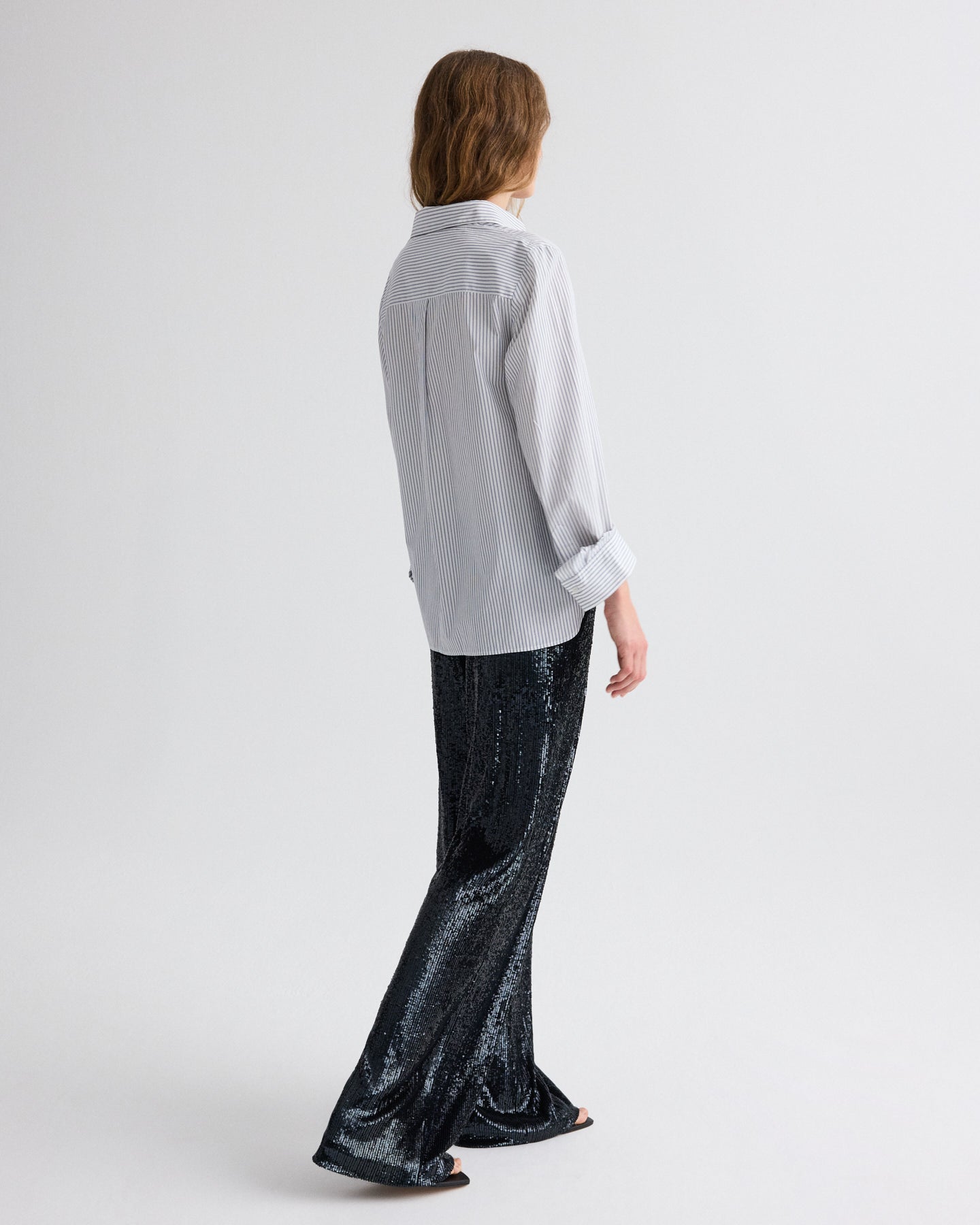 TWP White / midnight Next Morning Shirt in Micro Hairline Stripe view 5