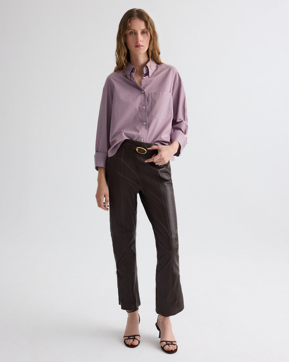 TWP Rust / blue J.D. Shirt in Framed Micro Striped Shirting view 3