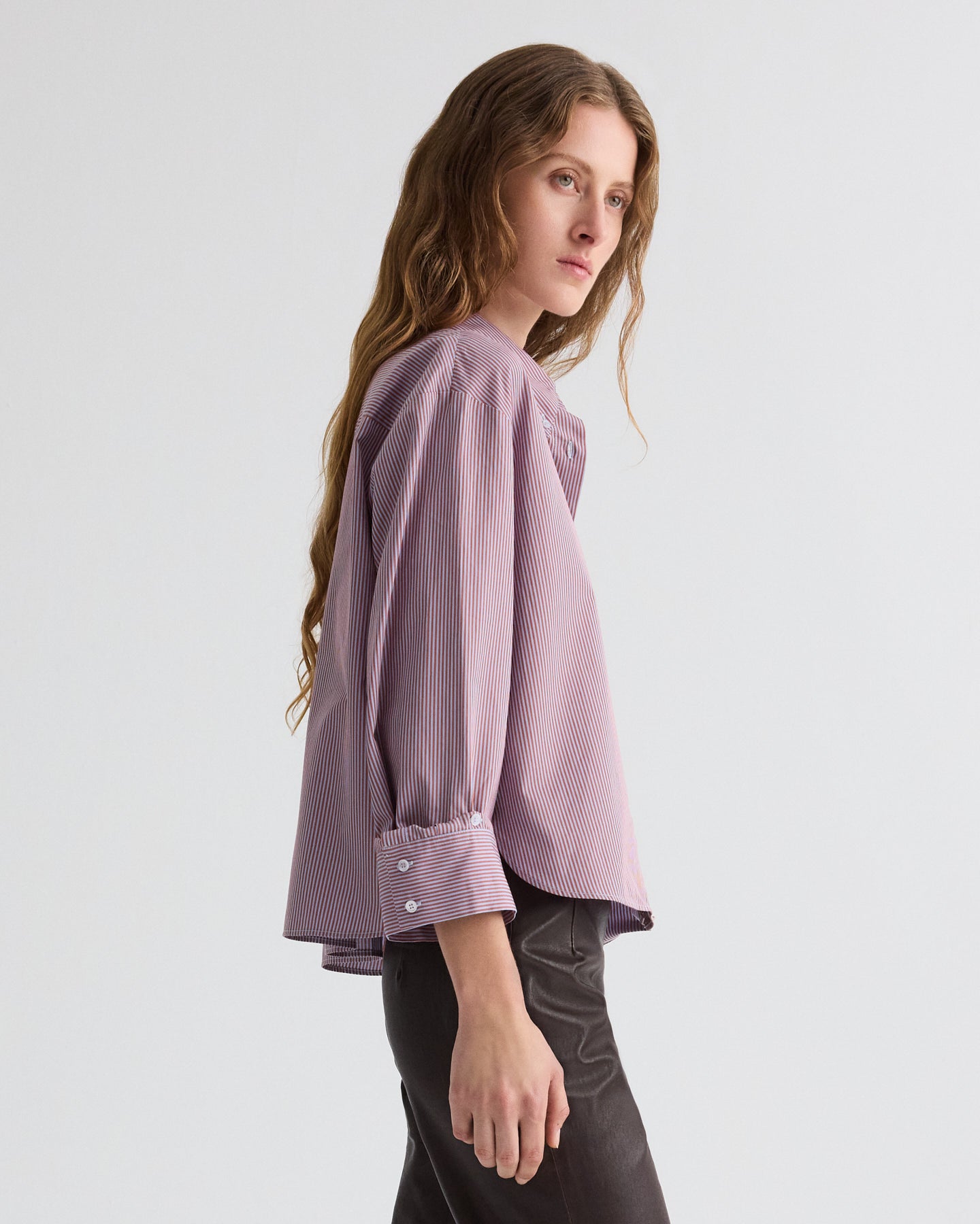 TWP Rust / blue J.D. Shirt in Framed Micro Striped Shirting view 1