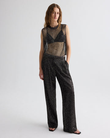 TWP Dark chocolate / silver Short Muscle Tank in Mini Sequin Netting view 2