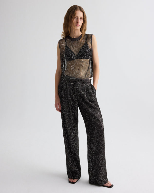 TWP Dark chocolate / silver Short Muscle Tank in Mini Sequin Netting view 2