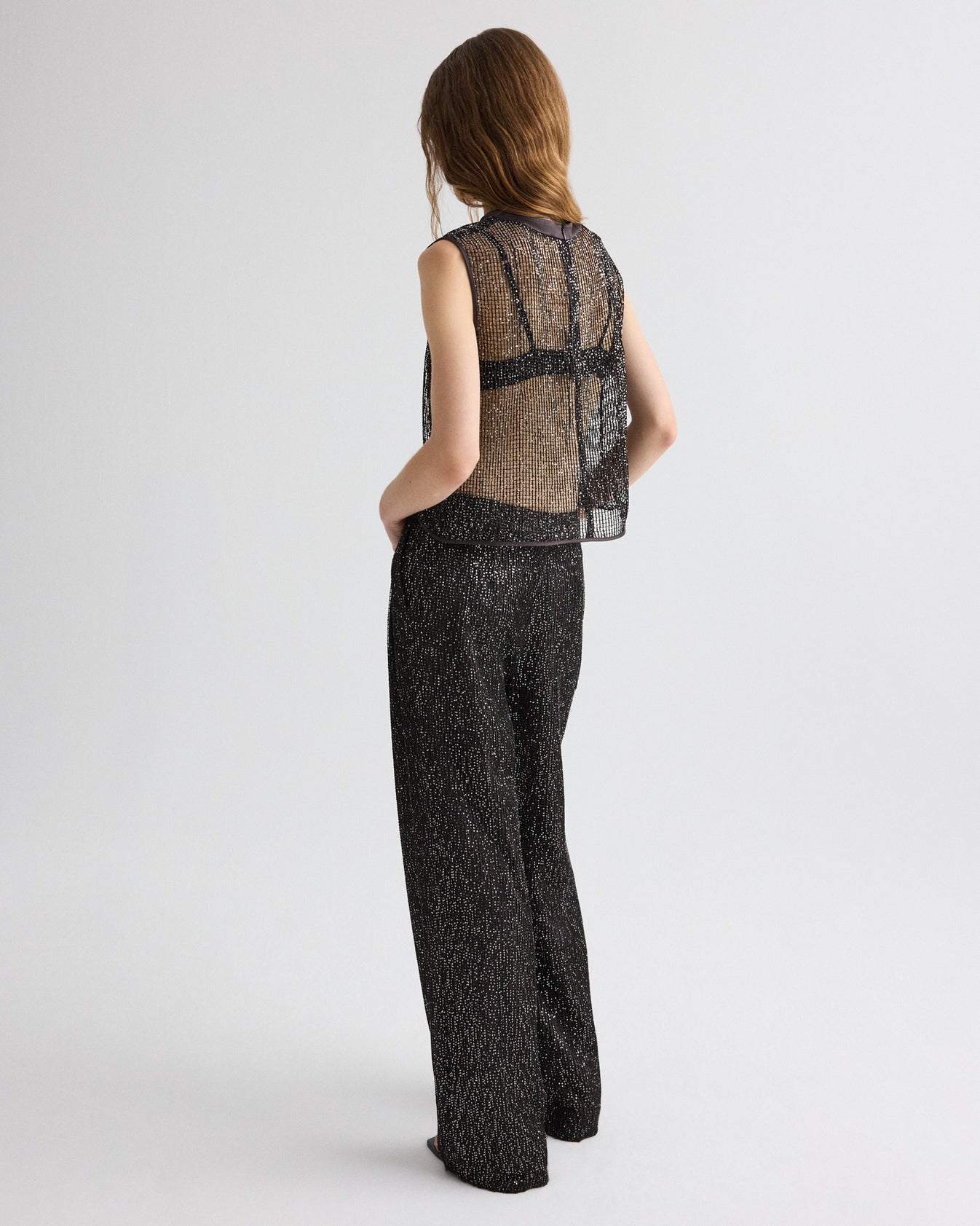 TWP Dark chocolate / silver Short Muscle Tank in Mini Sequin Netting view 5