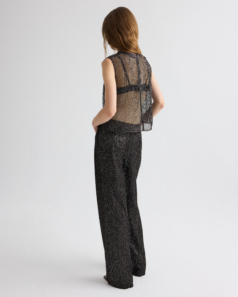 TWP Dark chocolate / silver Short Muscle Tank in Mini Sequin Netting view 5