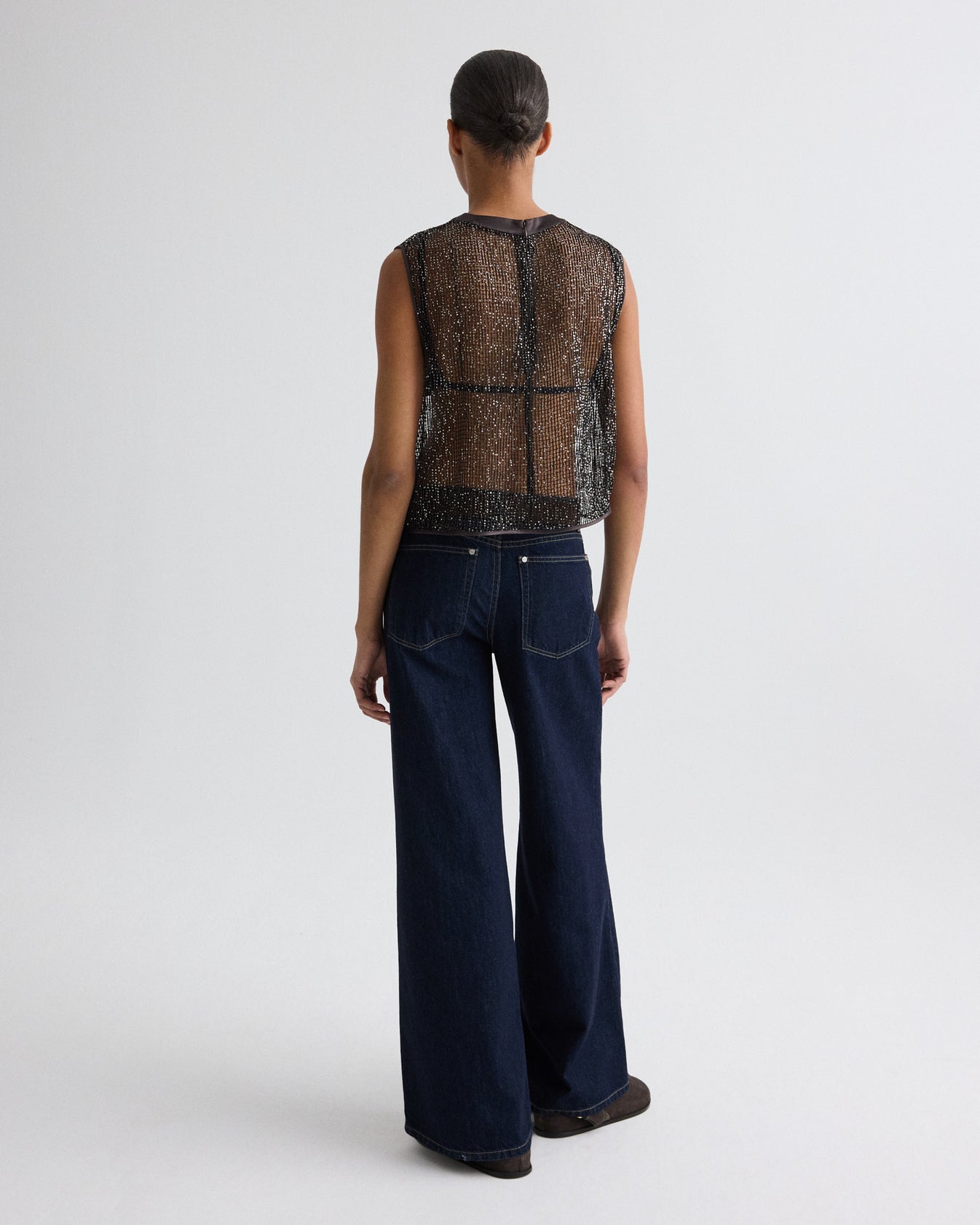 TWP Dark chocolate / silver Short Muscle Tank in Mini Sequin Netting view 10