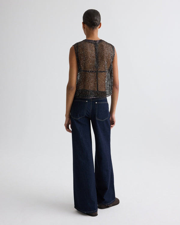 TWP Dark chocolate / silver Short Muscle Tank in Mini Sequin Netting view 10