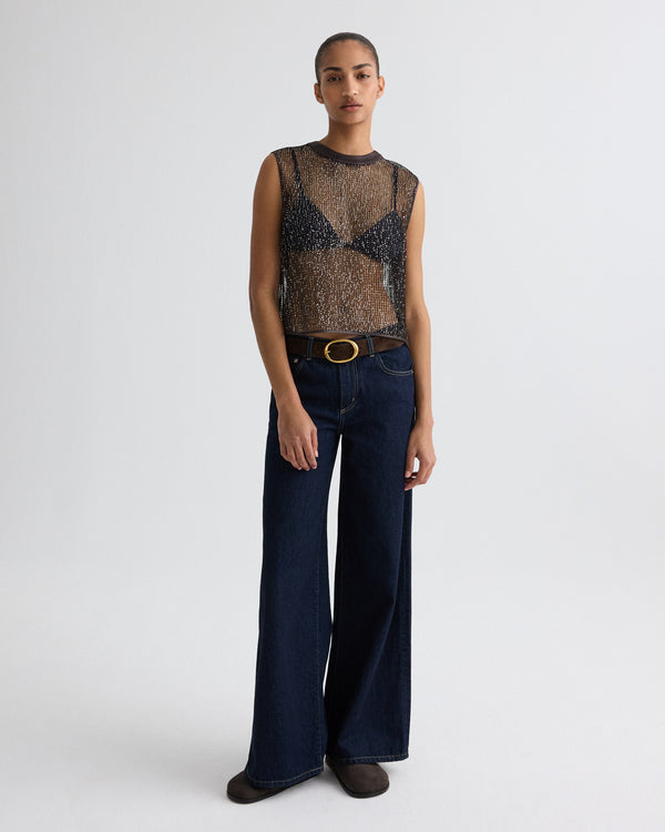 TWP Dark chocolate / silver Short Muscle Tank in Mini Sequin Netting view 7