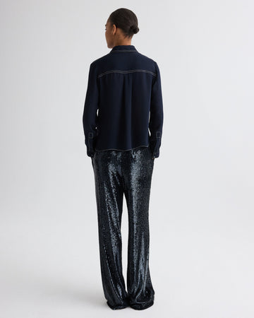 TWP Midnight Carter Shirt with Topstitch in Silk Georgette view 5