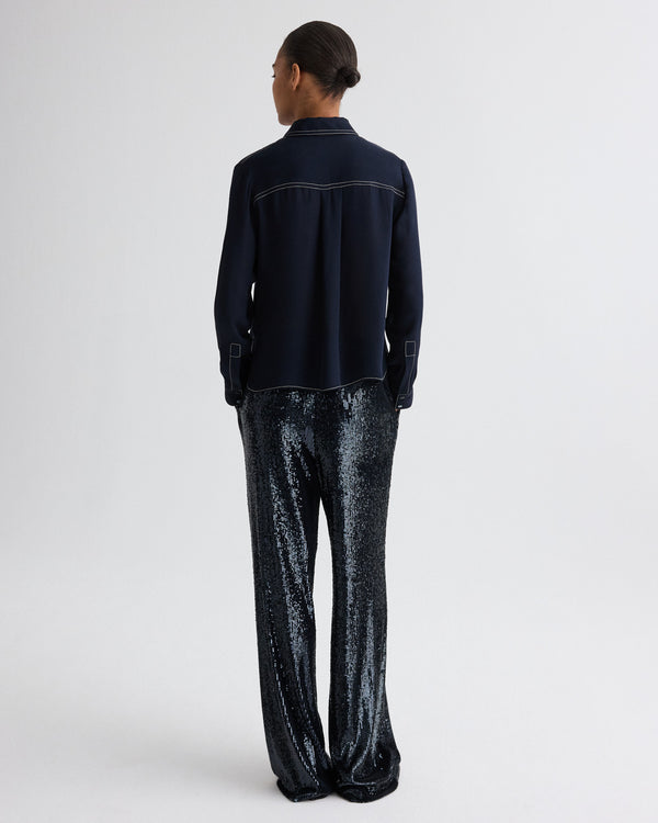 TWP Midnight Carter Shirt with Topstitch in Silk Georgette view 5