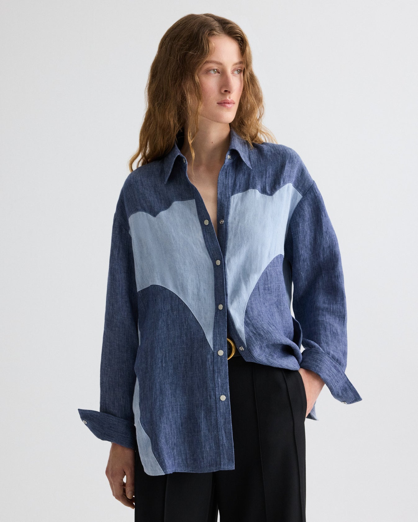 TWP Medium indigo / light indigo Austin Shirt in Washed Hemp Denim view 2