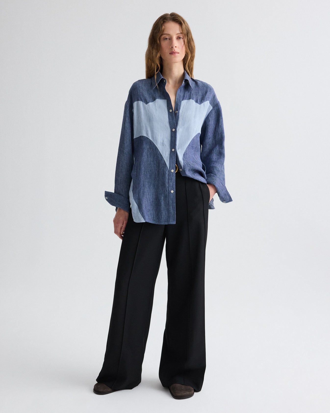 TWP Medium indigo / light indigo Austin Shirt in Washed Hemp Denim view 3