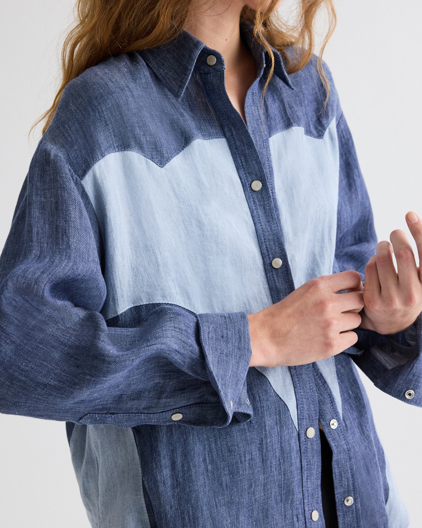 TWP Medium indigo / light indigo Austin Shirt in Washed Hemp Denim view 1