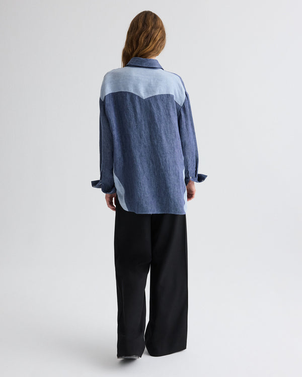 TWP Medium indigo / light indigo Austin Shirt in Washed Hemp Denim view 5